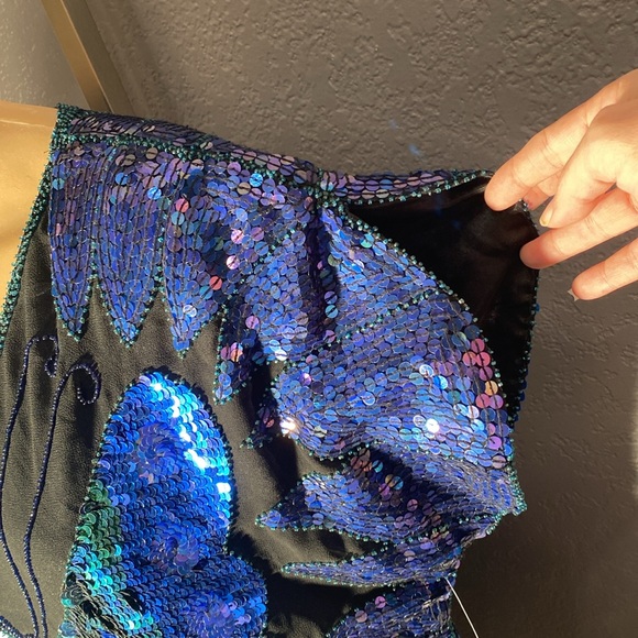 PHOOL - NWT - top: vintage black s/s sequins / butterfly, shldr pads, lining - L - Picture 11 of 16